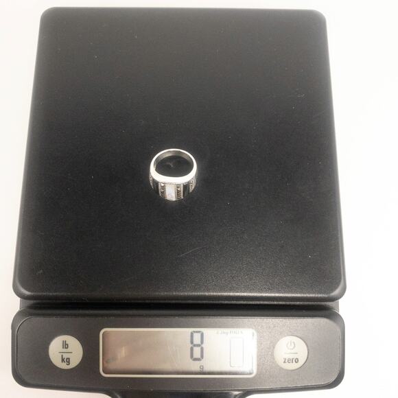 Sterling Silver Marcasite Onyx Mother of Pearl Statement Ring Size 7 - Picture 10 of 14